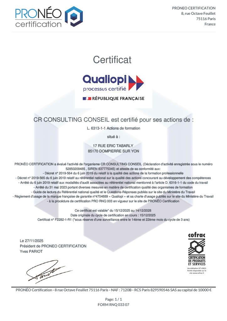certificat QUALIOPI